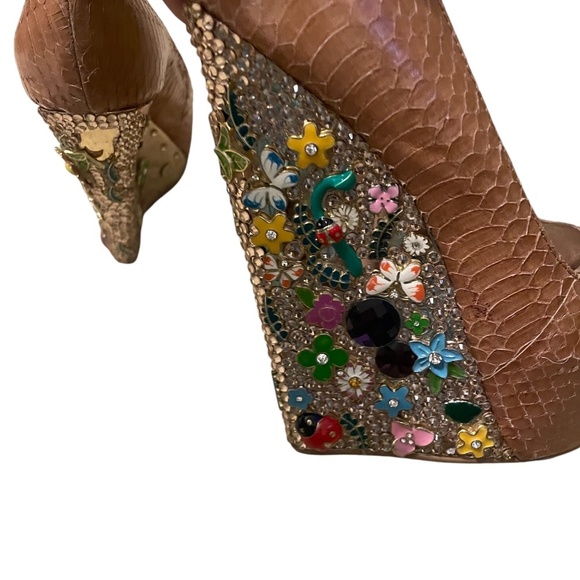 Ziginy Leather Wedges Muster Color Rock Floral Platform Bright Jeweled, Size 6 - Picture 11 of 16